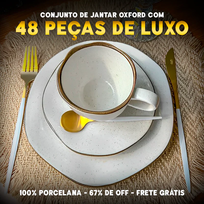 Conjunto Oxford de Luxo com 48 Peças de Jantar em Porcelana